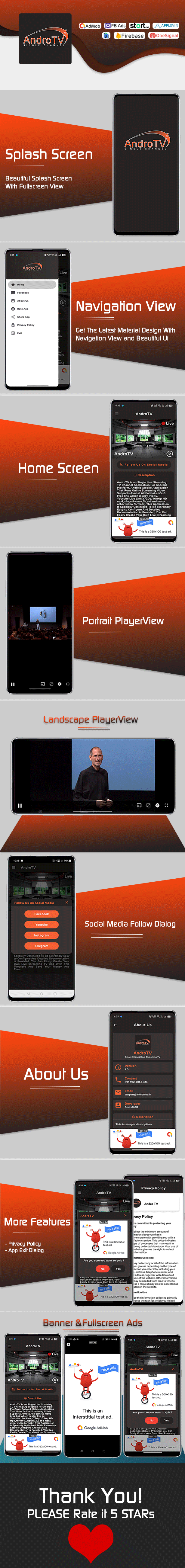 AndroTV - Android Single TV App (Live Streaming) with Admob & FAN - 1